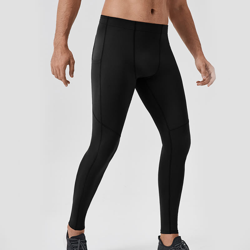 Leggings deportivos transpirables elásticos de cintura alta de color sólido con Buddha Stones para hombre con bolsillo trasero con cremallera