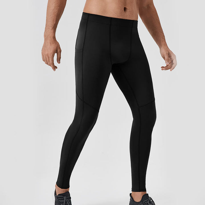 Leggings deportivos transpirables elásticos de cintura alta de color sólido con Buddha Stones para hombre con bolsillo trasero con cremallera