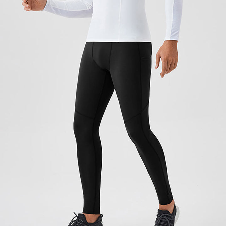Leggings deportivos transpirables elásticos de cintura alta de color sólido con Buddha Stones para hombre con bolsillo trasero con cremallera