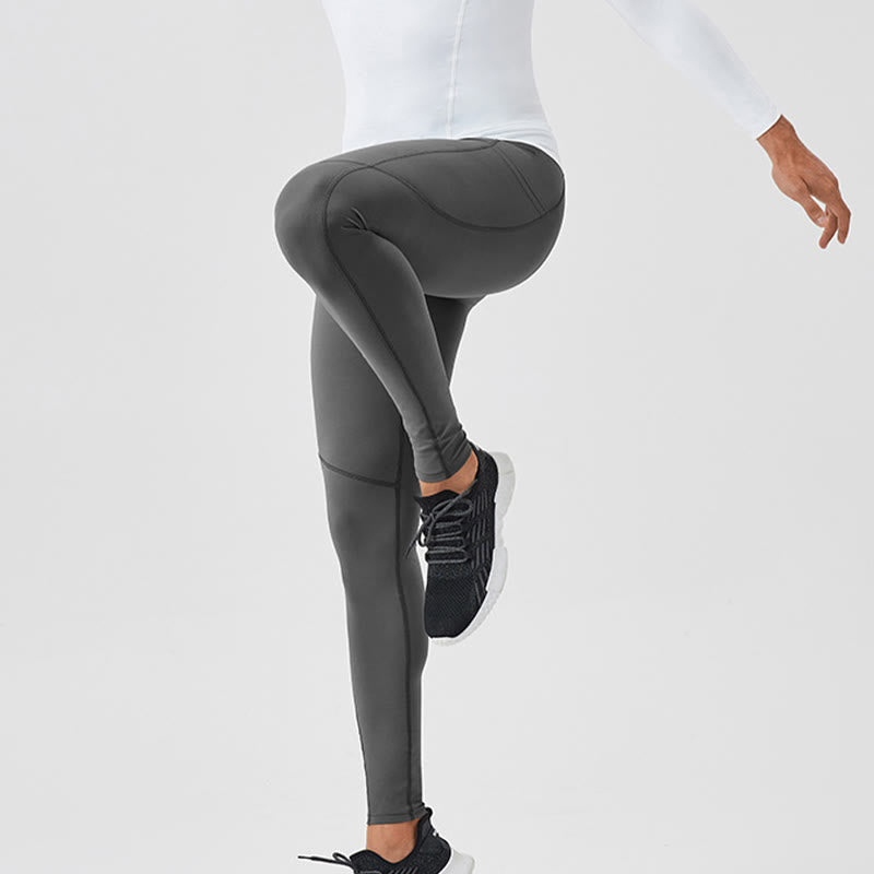 Leggings deportivos transpirables elásticos de cintura alta de color sólido con Buddha Stones para hombre con bolsillo trasero con cremallera