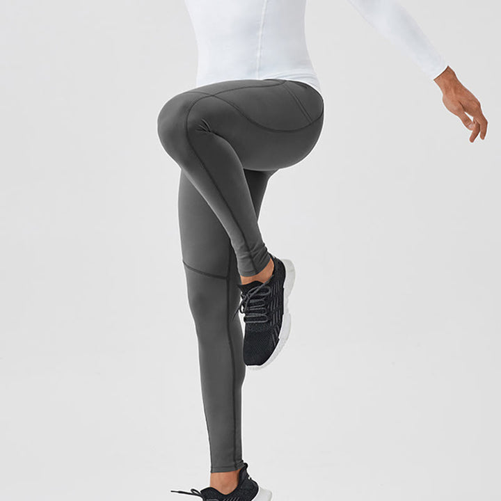 Leggings deportivos transpirables elásticos de cintura alta de color sólido con Buddha Stones para hombre con bolsillo trasero con cremallera