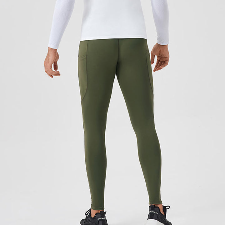 Leggings deportivos transpirables elásticos de cintura alta de color sólido con Buddha Stones para hombre con bolsillo trasero con cremallera