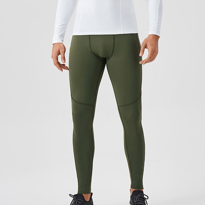 Leggings deportivos transpirables elásticos de cintura alta de color sólido con Buddha Stones para hombre con bolsillo trasero con cremallera