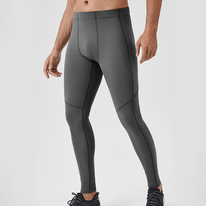 Leggings deportivos transpirables elásticos de cintura alta de color sólido con Buddha Stones para hombre con bolsillo trasero con cremallera