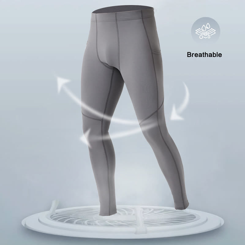 Leggings deportivos transpirables elásticos de cintura alta de color sólido con Buddha Stones para hombre con bolsillo trasero con cremallera