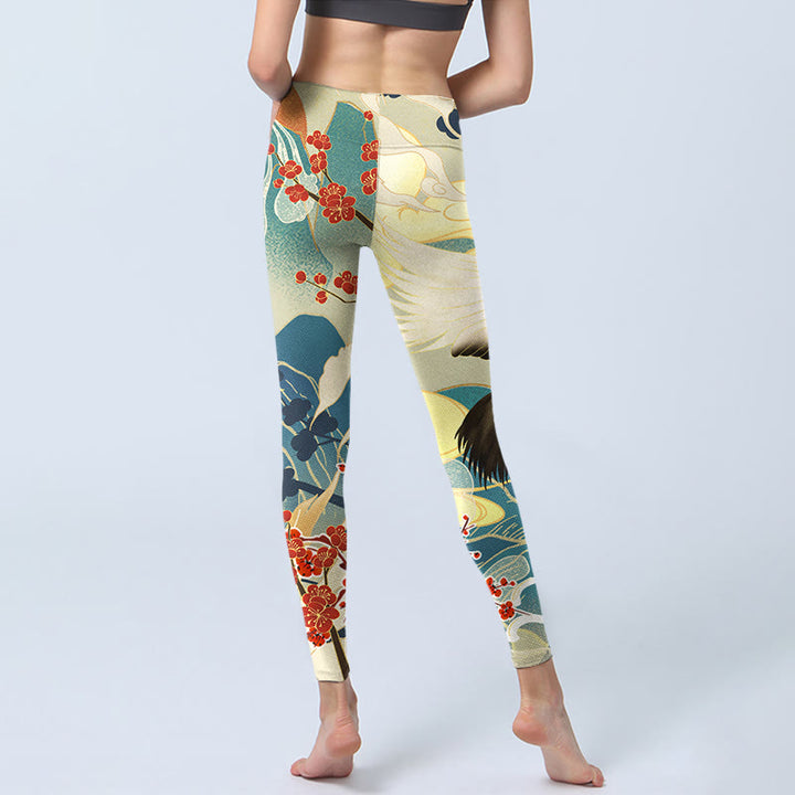 Leggings de yoga para mujer con estampado de Buddha Stones, grullas, flores de ciruelo y montañas - image 6