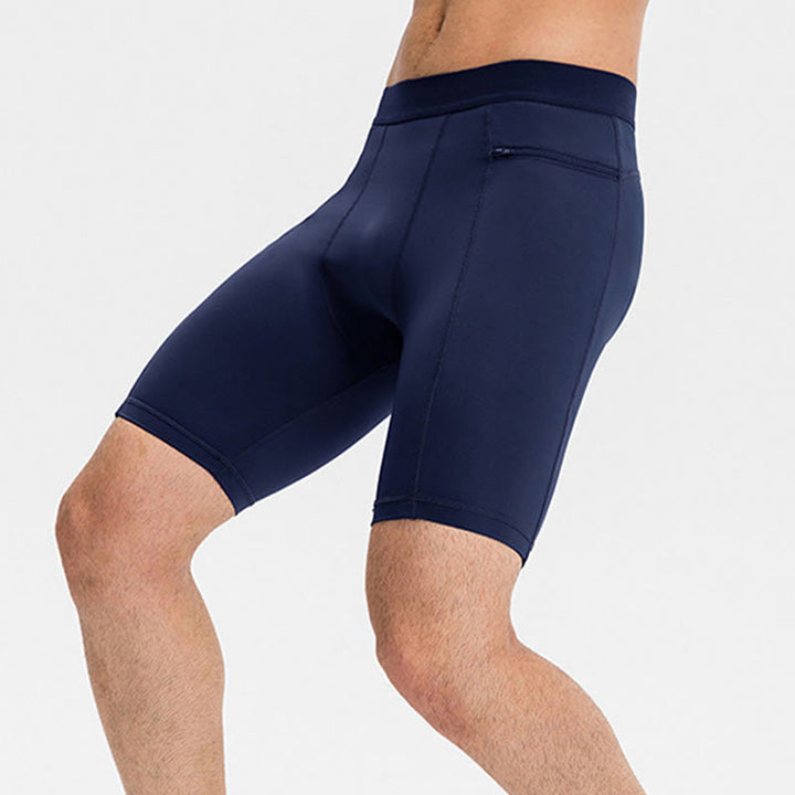 Pantalones cortos deportivos de secado rápido, ajustados y elásticos de Buddha Stones para hombre con bolsillos con cremallera