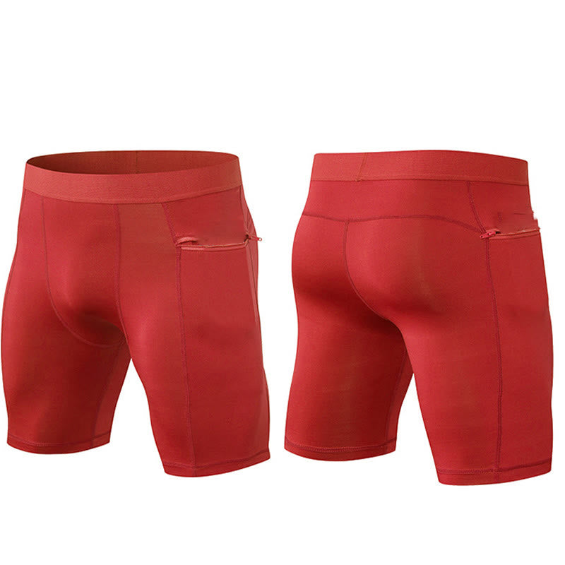 Pantalones cortos deportivos de secado rápido, ajustados y elásticos de Buddha Stones para hombre con bolsillos con cremallera