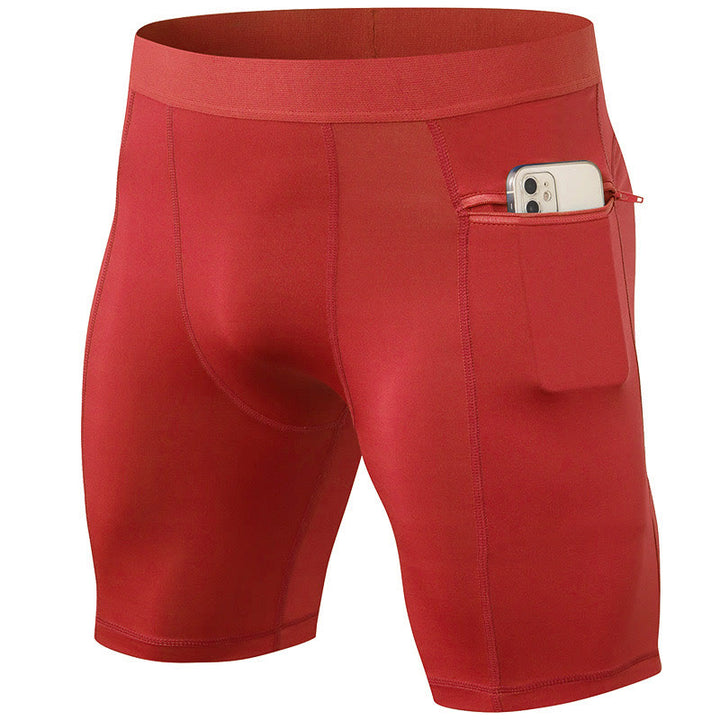 Pantalones cortos deportivos de secado rápido, ajustados y elásticos de Buddha Stones para hombre con bolsillos con cremallera
