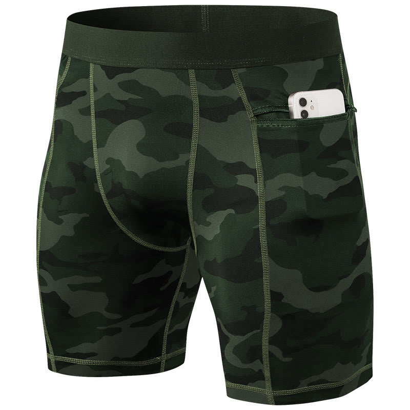 Pantalones cortos deportivos de secado rápido, ajustados y elásticos de Buddha Stones para hombre con bolsillos con cremallera