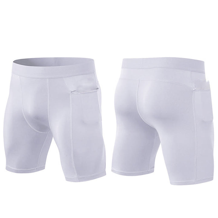 Pantalones cortos deportivos de secado rápido, ajustados y elásticos de Buddha Stones para hombre con bolsillos con cremallera
