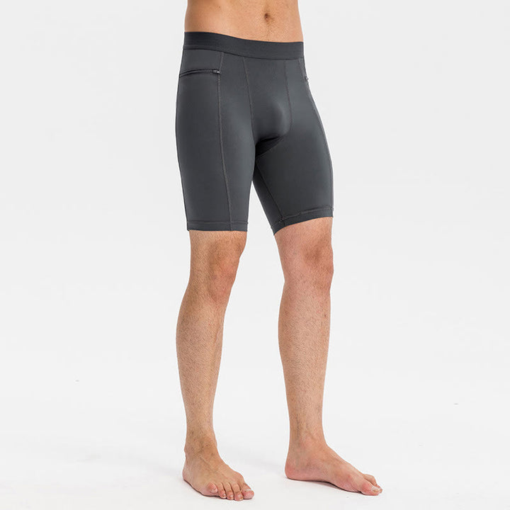 Pantalones cortos deportivos de secado rápido, ajustados y elásticos de Buddha Stones para hombre con bolsillos con cremallera