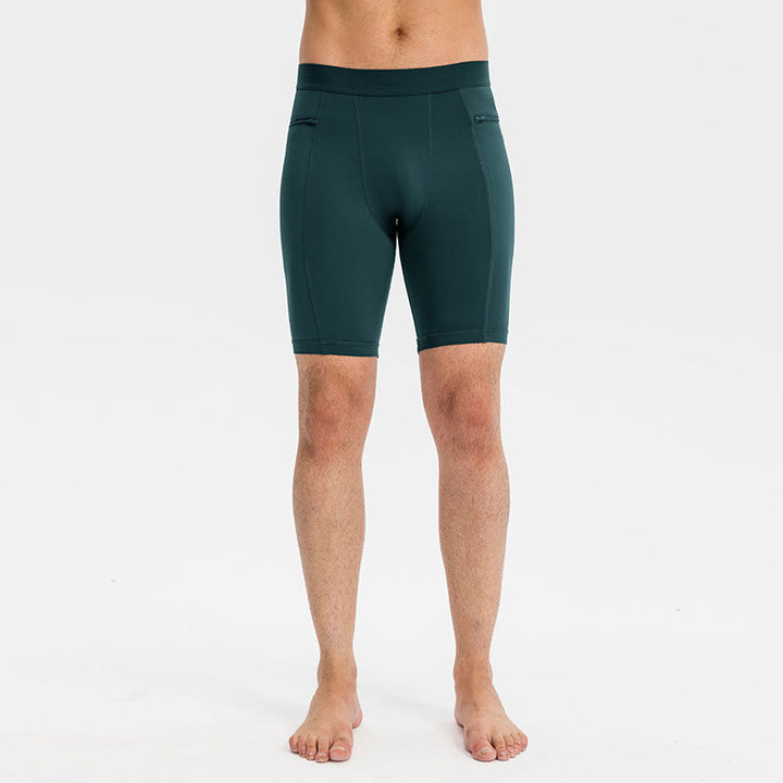 Pantalones cortos deportivos de secado rápido, ajustados y elásticos de Buddha Stones para hombre con bolsillos con cremallera