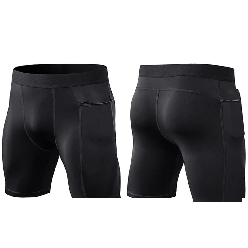 Pantalones cortos deportivos de secado rápido, ajustados y elásticos de Buddha Stones para hombre con bolsillos con cremallera