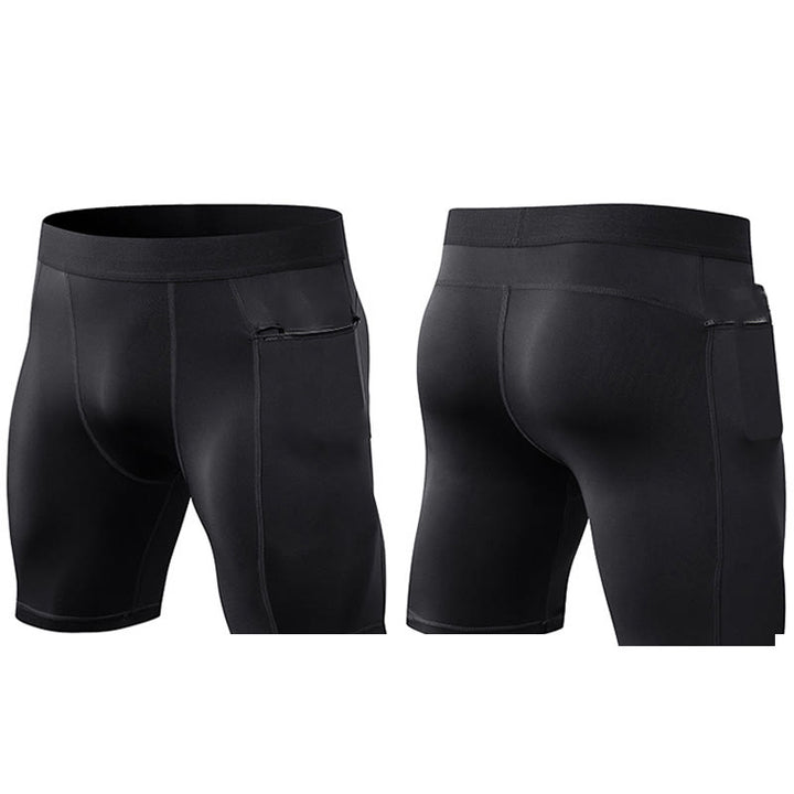 Pantalones cortos deportivos de secado rápido, ajustados y elásticos de Buddha Stones para hombre con bolsillos con cremallera