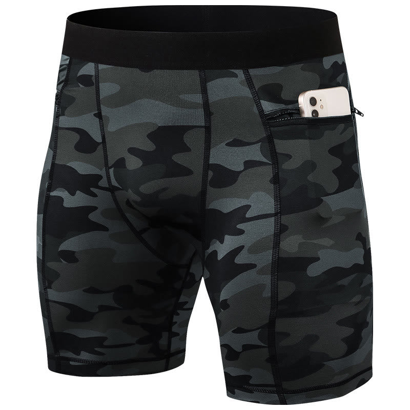 Pantalones cortos deportivos de secado rápido, ajustados y elásticos de Buddha Stones para hombre con bolsillos con cremallera