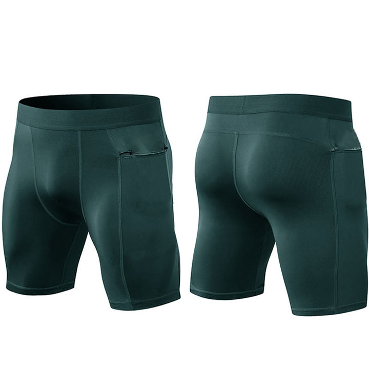 Pantalones cortos deportivos de secado rápido, ajustados y elásticos de Buddha Stones para hombre con bolsillos con cremallera