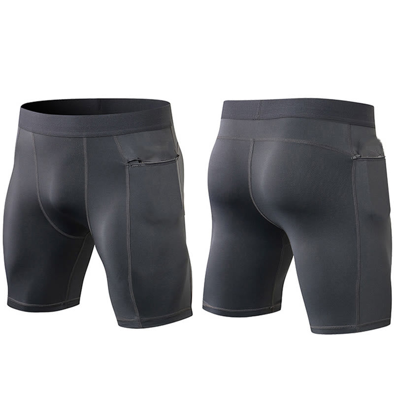 Pantalones cortos deportivos de secado rápido, ajustados y elásticos de Buddha Stones para hombre con bolsillos con cremallera