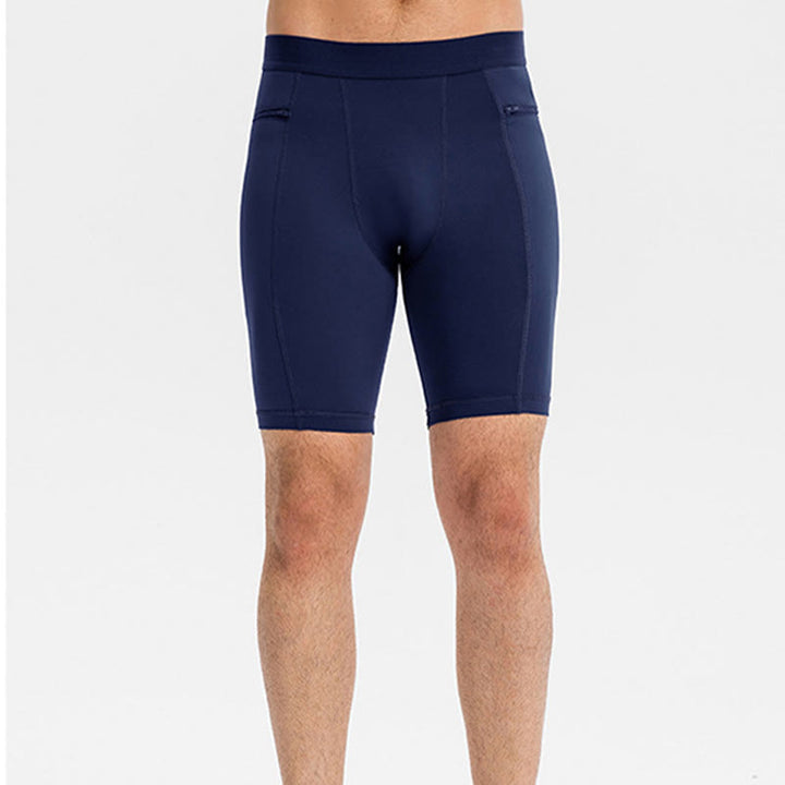 Pantalones cortos deportivos de secado rápido, ajustados y elásticos de Buddha Stones para hombre con bolsillos con cremallera