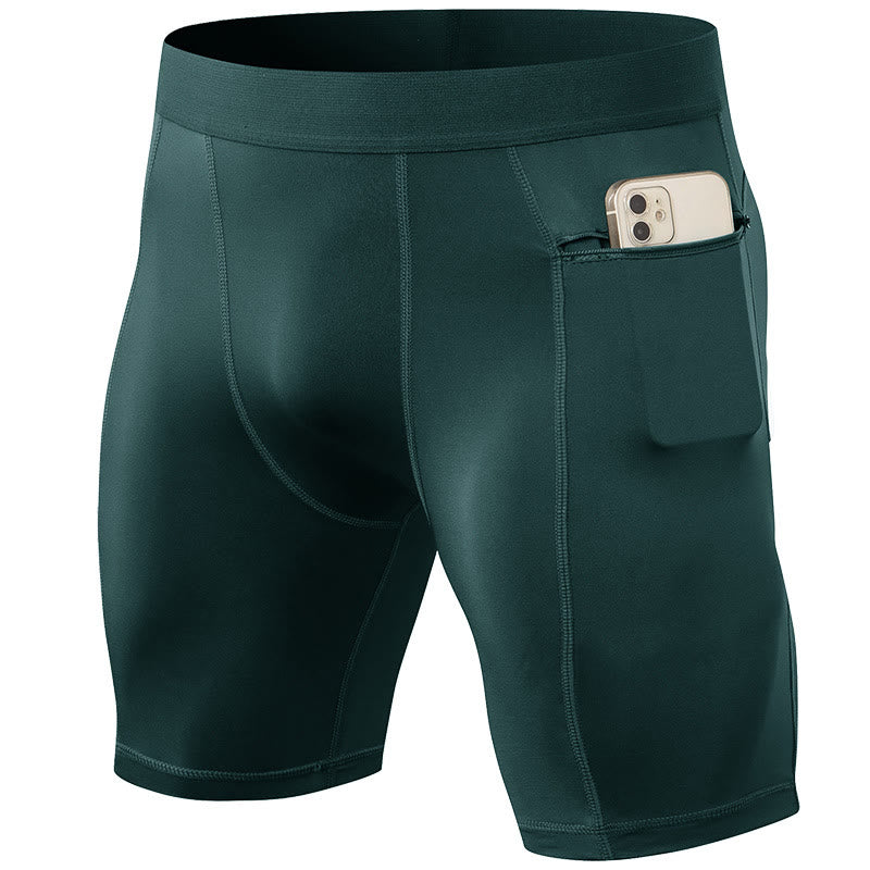 Pantalones cortos deportivos de secado rápido, ajustados y elásticos de Buddha Stones para hombre con bolsillos con cremallera