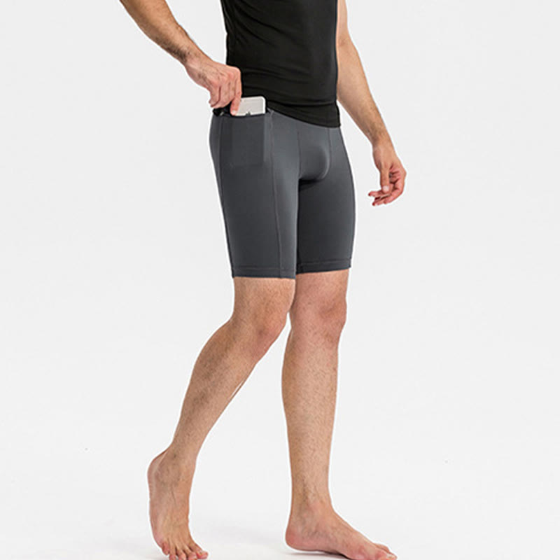 Pantalones cortos deportivos de secado rápido, ajustados y elásticos de Buddha Stones para hombre con bolsillos con cremallera
