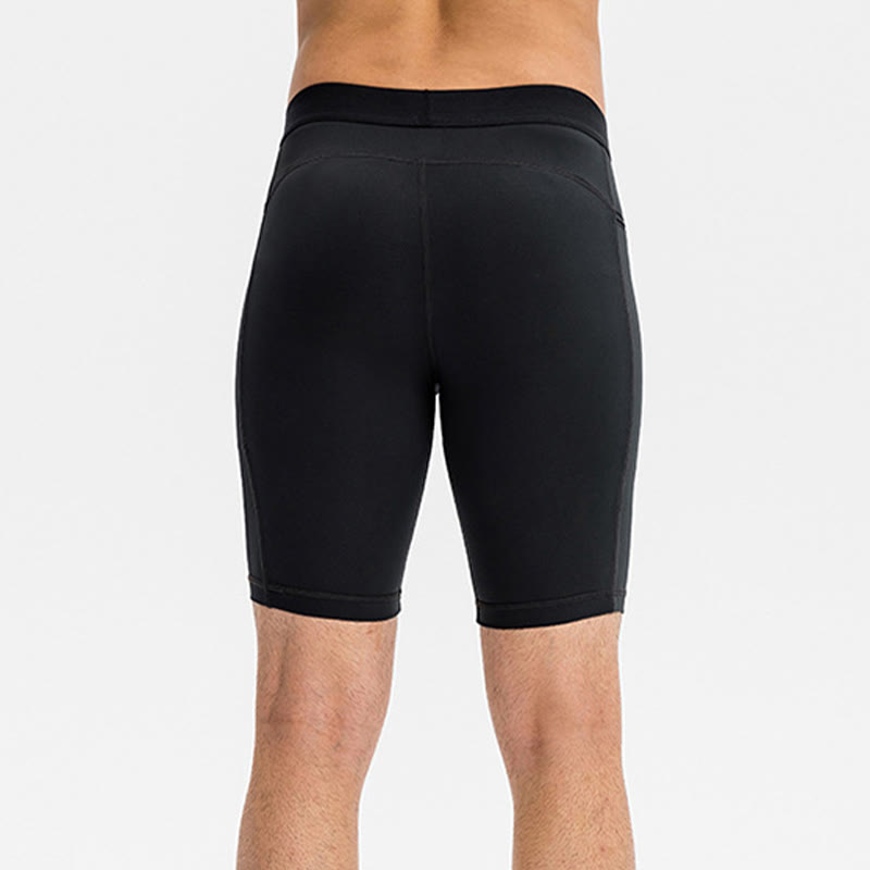 Pantalones cortos deportivos de secado rápido, ajustados y elásticos de Buddha Stones para hombre con bolsillos con cremallera
