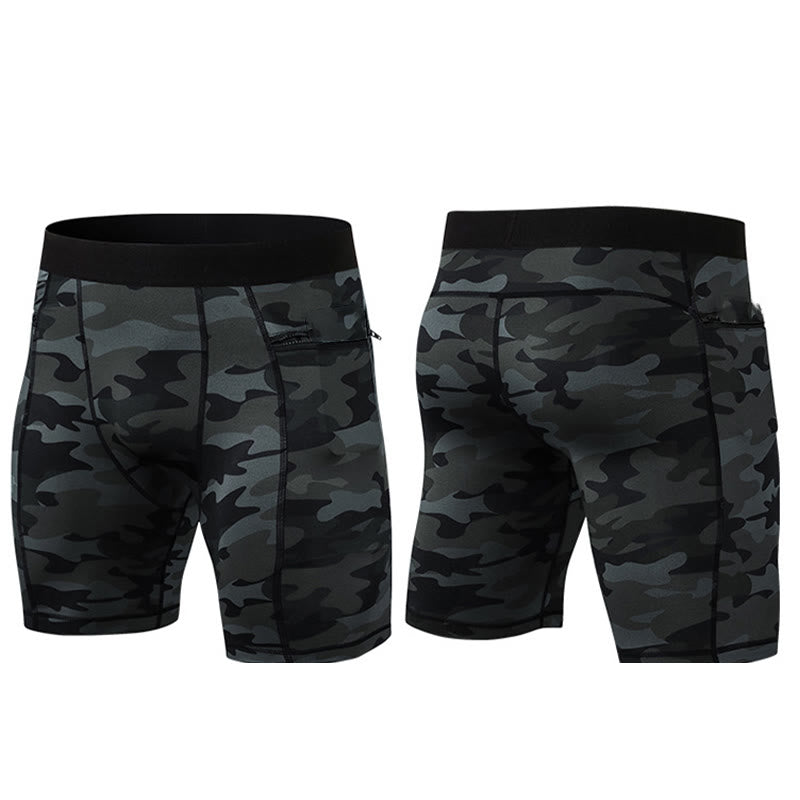 Pantalones cortos deportivos de secado rápido, ajustados y elásticos de Buddha Stones para hombre con bolsillos con cremallera