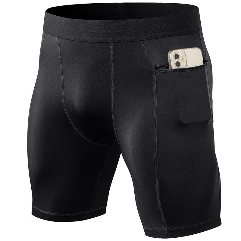 Pantalones cortos deportivos de secado rápido, ajustados y elásticos de Buddha Stones para hombre con bolsillos con cremallera - image 20