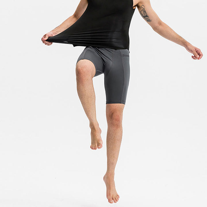 Pantalones cortos deportivos de secado rápido, ajustados y elásticos de Buddha Stones para hombre con bolsillos con cremallera