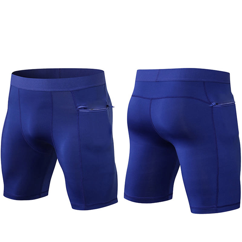 Pantalones cortos deportivos de secado rápido, ajustados y elásticos de Buddha Stones para hombre con bolsillos con cremallera