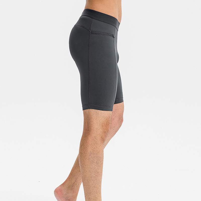 Pantalones cortos deportivos de secado rápido, ajustados y elásticos de Buddha Stones para hombre con bolsillos con cremallera