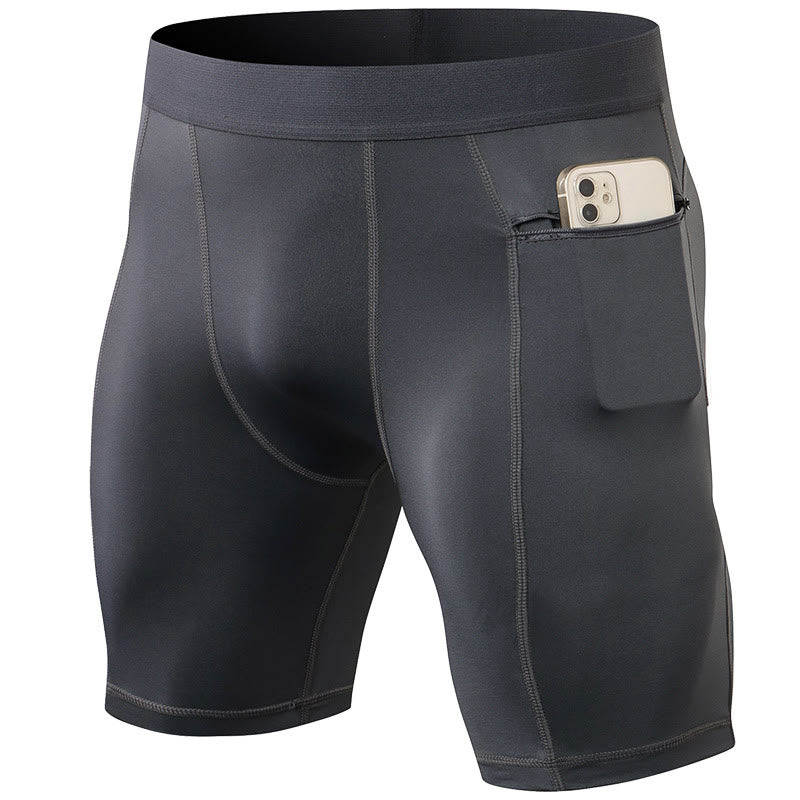 Pantalones cortos deportivos de secado rápido, ajustados y elásticos de Buddha Stones para hombre con bolsillos con cremallera