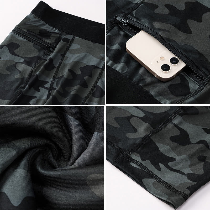 Pantalones cortos deportivos de secado rápido, ajustados y elásticos de Buddha Stones para hombre con bolsillos con cremallera