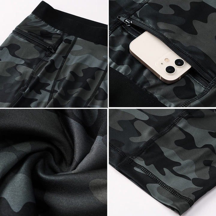 Pantalones cortos deportivos de secado rápido, ajustados y elásticos de Buddha Stones para hombre con bolsillos con cremallera