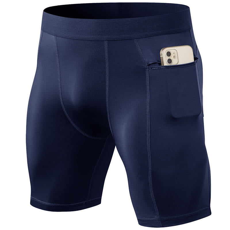 Pantalones cortos deportivos de secado rápido, ajustados y elásticos de Buddha Stones para hombre con bolsillos con cremallera