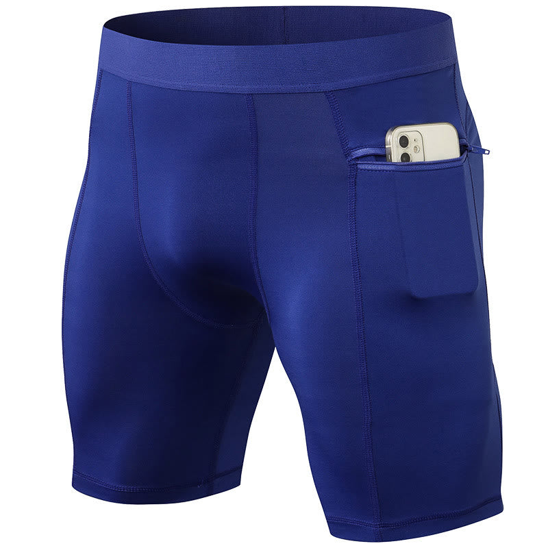 Pantalones cortos deportivos de secado rápido, ajustados y elásticos de Buddha Stones para hombre con bolsillos con cremallera