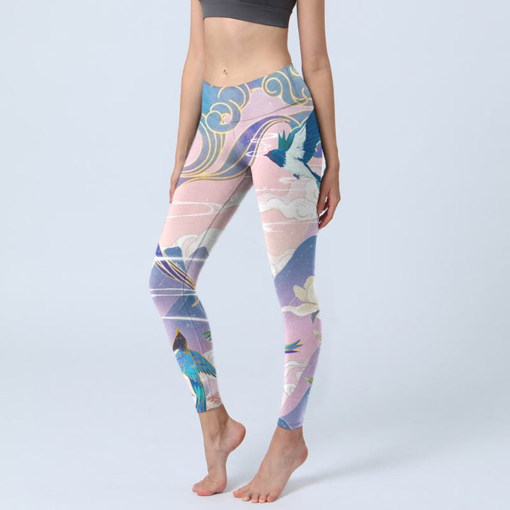 Leggings de yoga para mujer con estampado de Buddha Stones, golondrinas, urracas, flores, montañas y nubes propicias - Ciruela - US18，UK/AU22，EU50 (4XL) - image 0