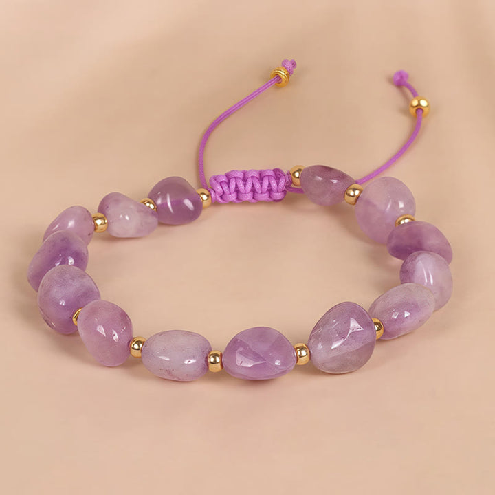 Pulsera de equilibrio con hilo trenzado de amatista y forma irregular con Buddha Stones