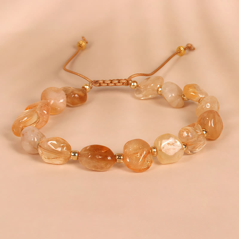 Pulsera de la felicidad con hilo trenzado de citrino y forma irregular con Buddha Stones