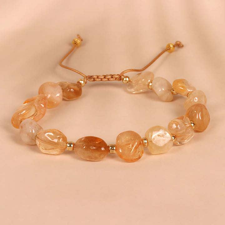 Pulsera de la felicidad con hilo trenzado de citrino y forma irregular con Buddha Stones