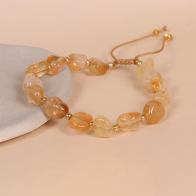 Pulsera de la felicidad con hilo trenzado de citrino y forma irregular con Buddha Stones