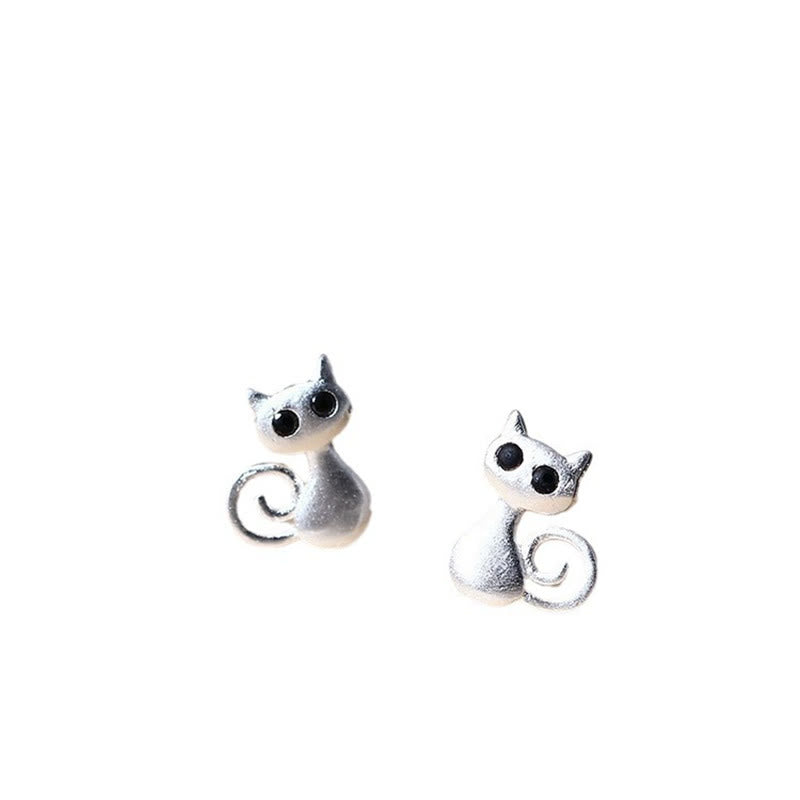 Pendientes de botón con forma de gatito y Buddha Stones en plata de ley 925 con forma de poste - image 5