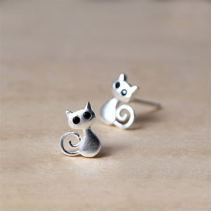 Pendientes de botón con forma de gatito y Buddha Stones en plata de ley 925 con forma de poste - image 1