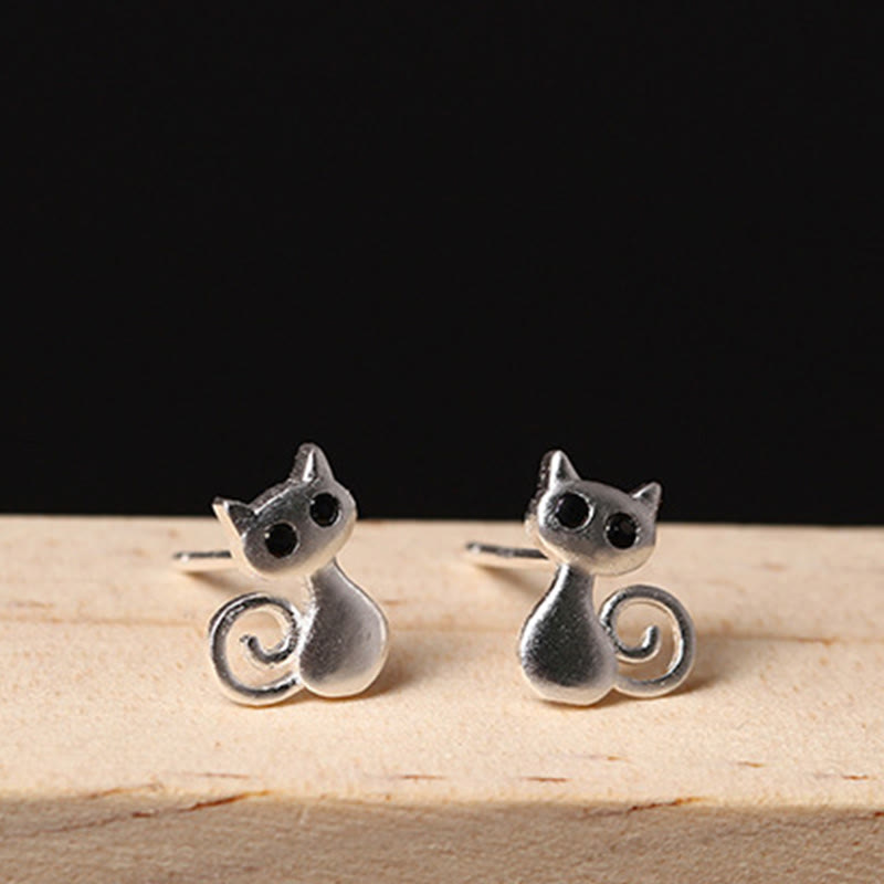Pendientes de botón con forma de gatito y Buddha Stones en plata de ley 925 con forma de poste - image 4