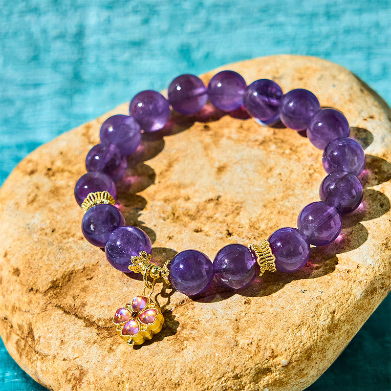 Pulsera de comunicación con dije de trébol de cuatro hojas y amatista natural de Buddha Stones