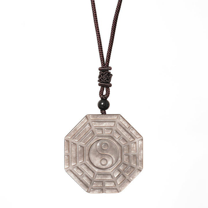 Collar con colgante de protección con símbolo Bagua Yin Yang, obsidiana y Buddha Stones con brillo plateado - image 9