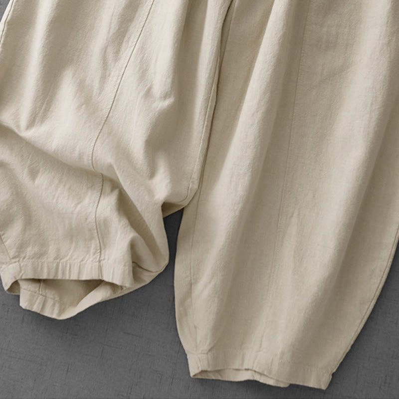 Pantalones harén de lino y algodón para mujer, de largo 7-8, informales, con bolsillos y estampado Buddha Stones