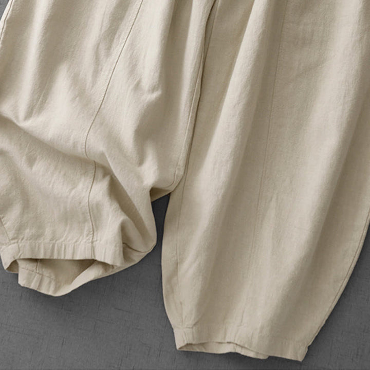 Pantalones harén de lino y algodón para mujer, de largo 7-8, informales, con bolsillos y estampado Buddha Stones