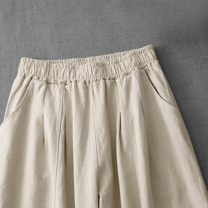 Pantalones harén de lino y algodón para mujer, de largo 7-8, informales, con bolsillos y estampado Buddha Stones
