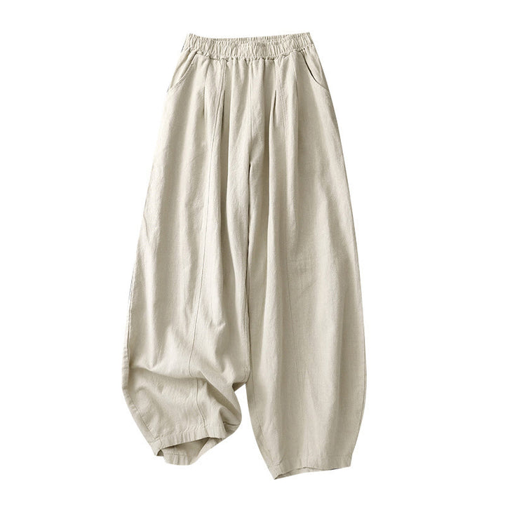 Pantalones harén de lino y algodón para mujer, de largo 7-8, informales, con bolsillos y estampado Buddha Stones